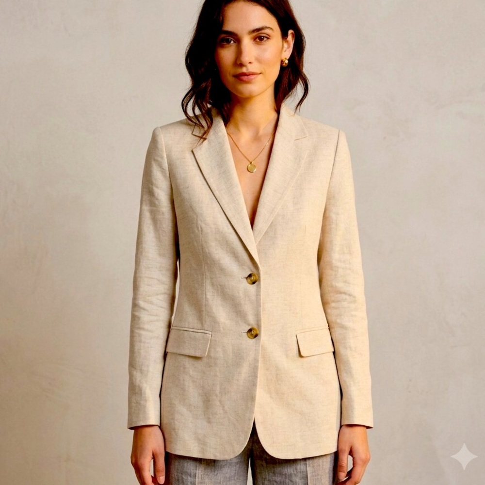 Club Monaco Linen Blend Double Breasted Hip Length Tailored Blazer Size XXS